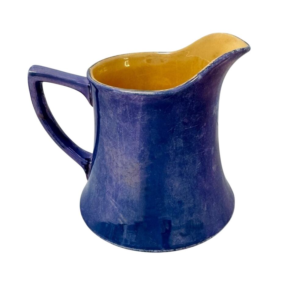 Blue Lusterware RS Made In Japan Vintage Creamer Yellow Contrast